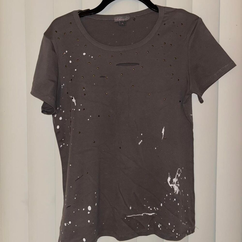 Women's  Distressed Grey T-shirt with gold accents